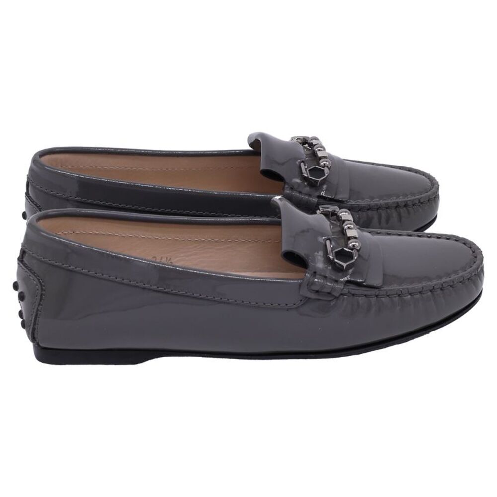 Tod's Embellished Driver Shoes in Grey Patent Leather